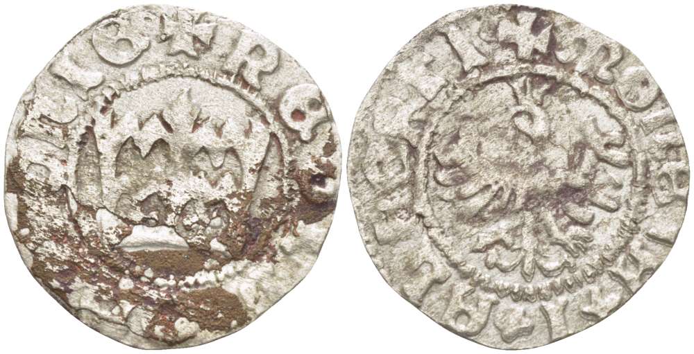 Польша 1/2 гроша (полугрош) 1492-1501 Ян I (1492-1501), династия Ягеллонов, вес 0,88 гр. серебро 1517-341