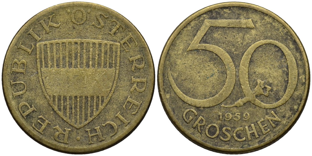 Австрия 50 грошей 1959 KM 2885 алюминиевая бронза 4594-435
