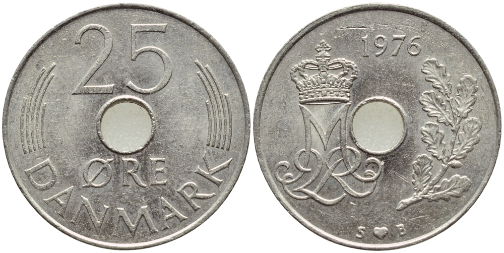 Дания 25 эре 1976 S; B, Маргрете II (1972- ) KM 861.1 медно-никель  4397-216