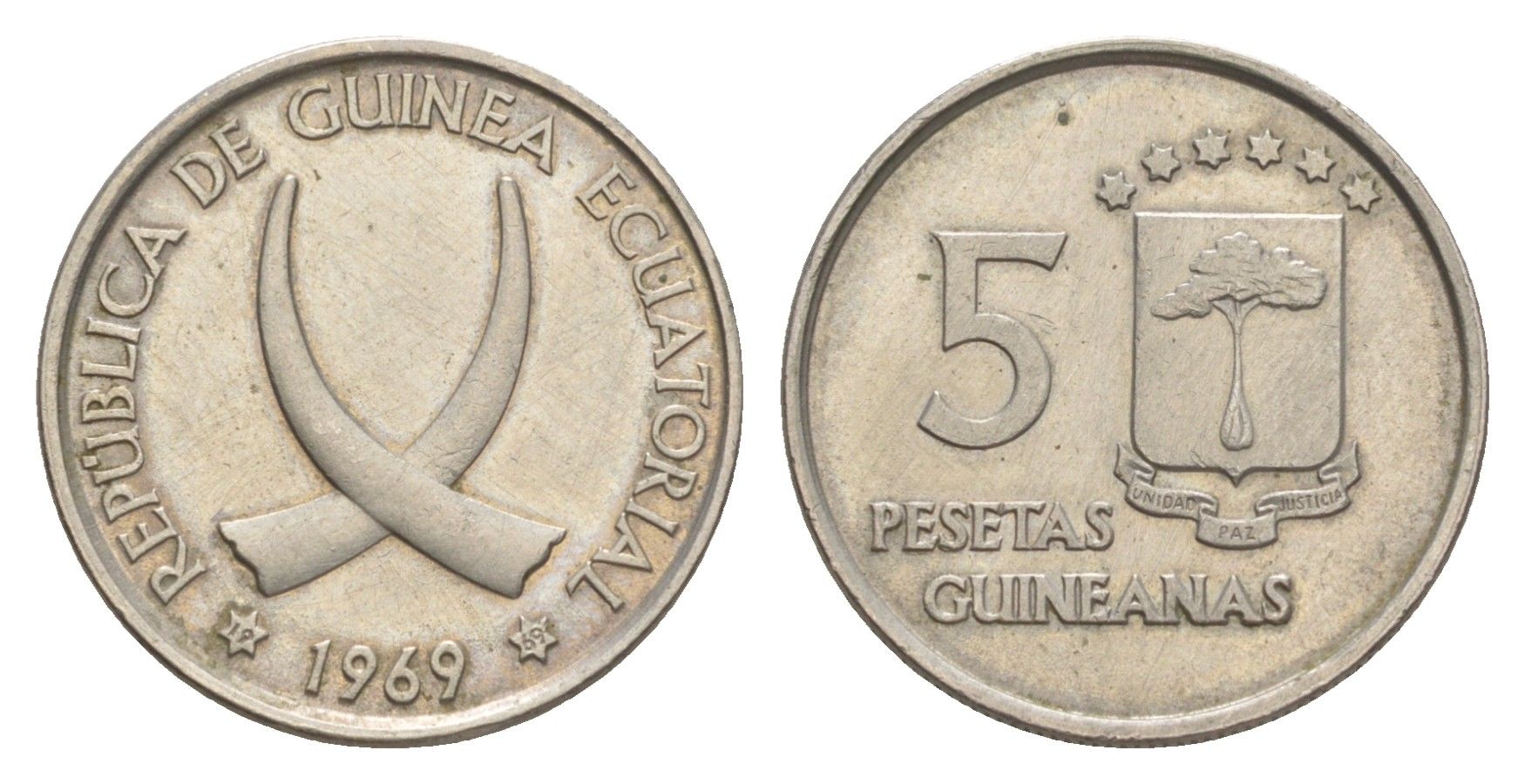 Экваториальная Гвинея 5 песет 1969 KM 2 медно-никель UNC 4617-115