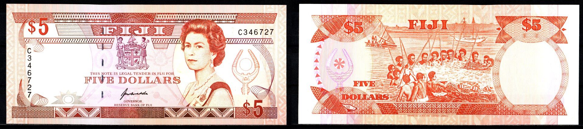 Фиджи 5 долларов ND (1992) Pick 93 бумага UNC (пресс) 451-1207-3