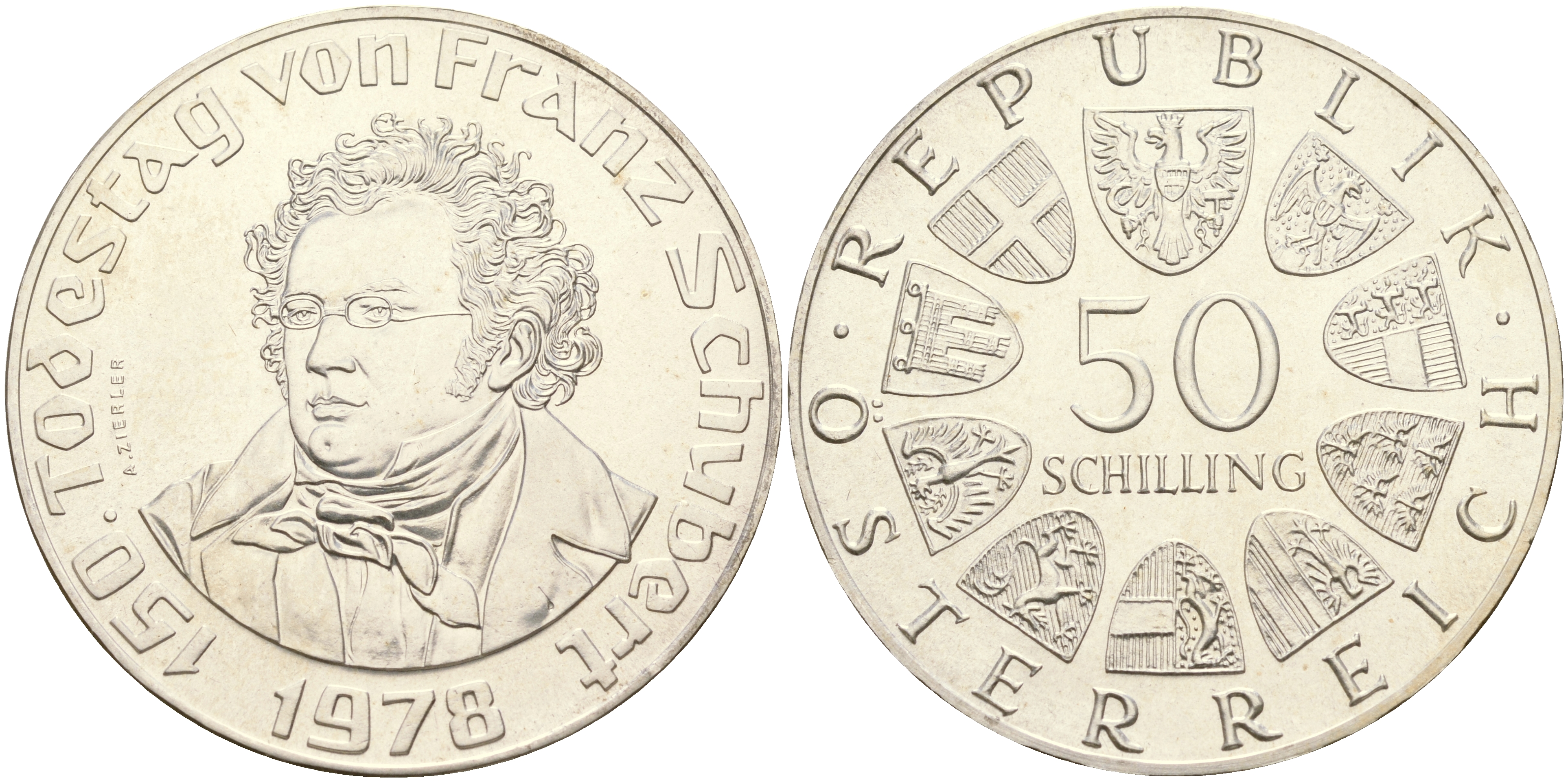 Австрия 50 шиллингов 1978 150 лет со дня смерти Франца Шуберта KM 2937 серебро UNC 633-223