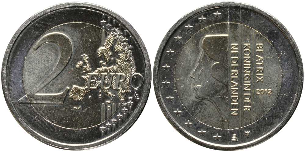 НИДЕРЛАНДЫ 2 ЕВРО 2012 КОРОЛЕВА БЕАТРИКС KM 272 биметалл UNC 115-1126