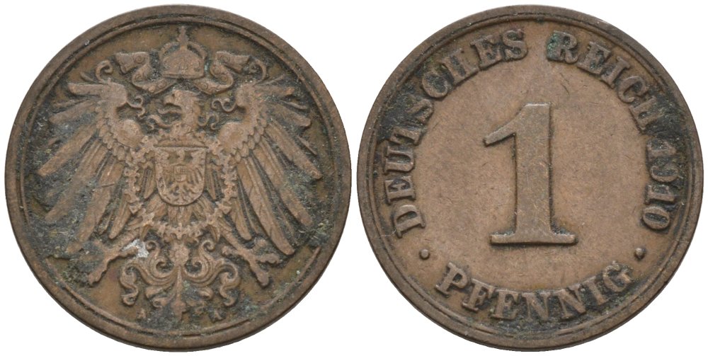 Германия 1 пфенниг 1910 A KM 10, J. 10 медь 4576-124