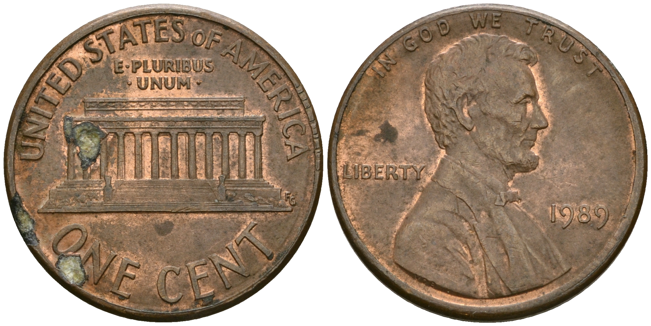 США 1 цент 1989 Линкольн KM 201b цинк плакированный медью 08-1354