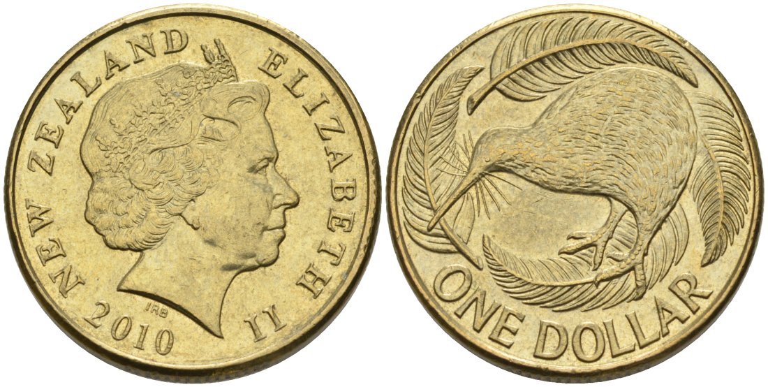 Новая Зеландия 1 доллар 2010 Елизавета II (1952-2022), птица киви  KM 120 алюминиевая бронза 60-211
