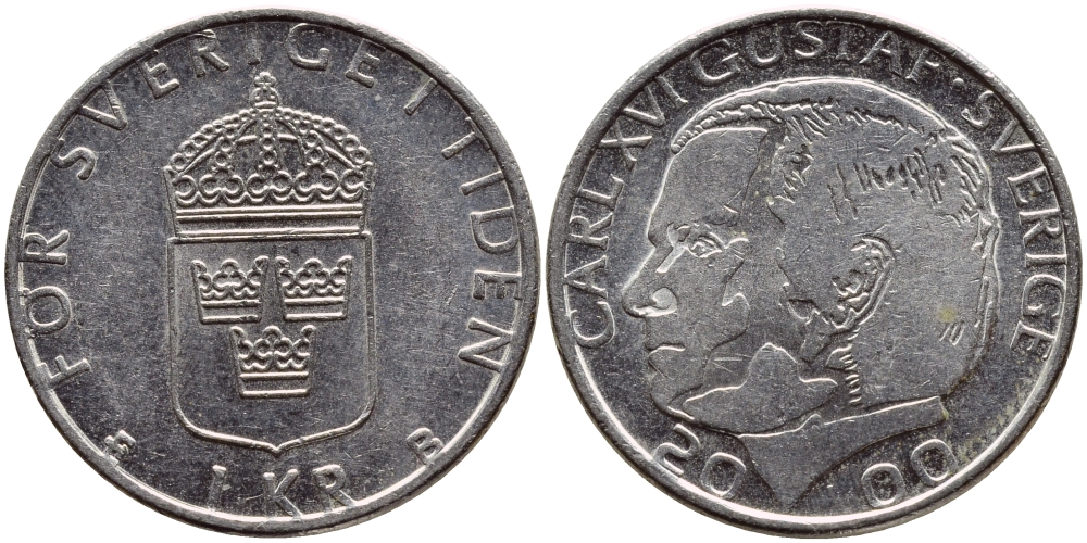 Швеция 1 крона 2000 Карл XVI Густав (1973- ) KM 852а медно-никель 4364-2125