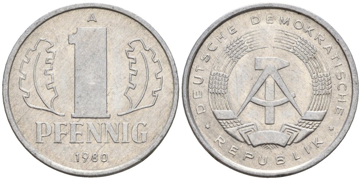 ГДР 1 пфеннииг 1980 A KM 8.2 алюминий 4596-553