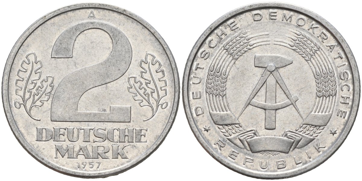 ГДР 2 марки 1957 A KM 14 алюминий 4144-524