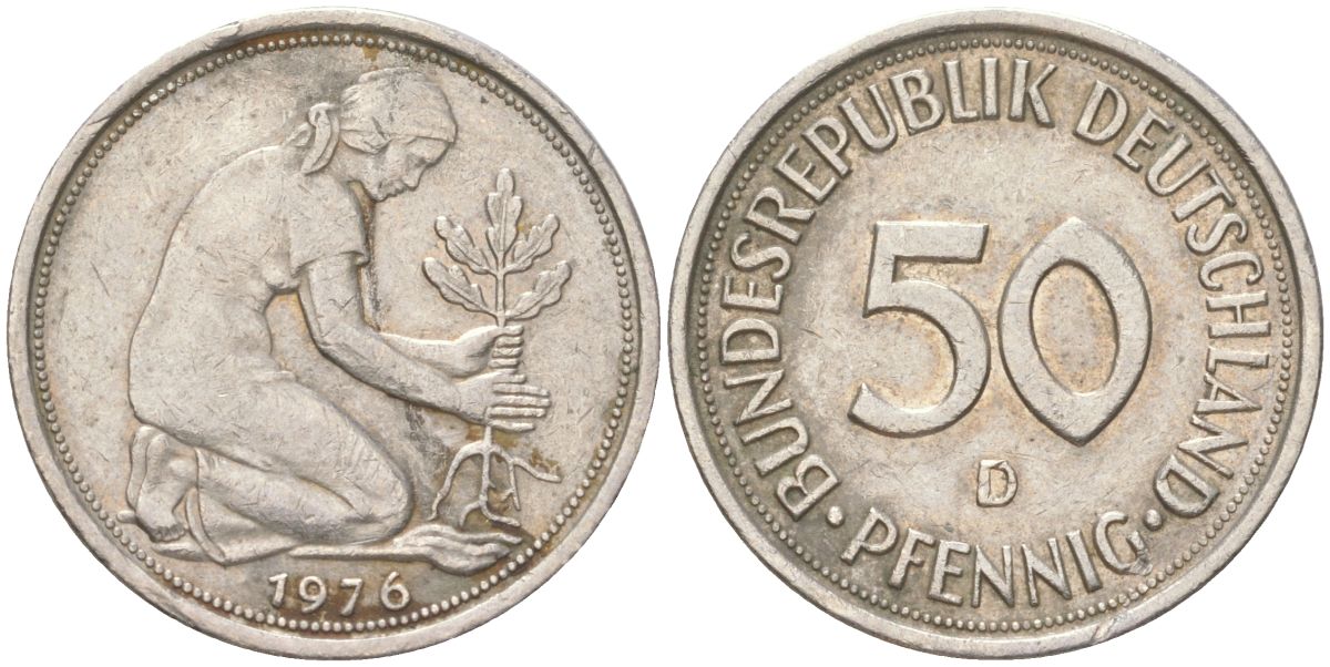 ФРГ 50 пфеннигов 1976 D KM 109 медно-никель 4613-1243