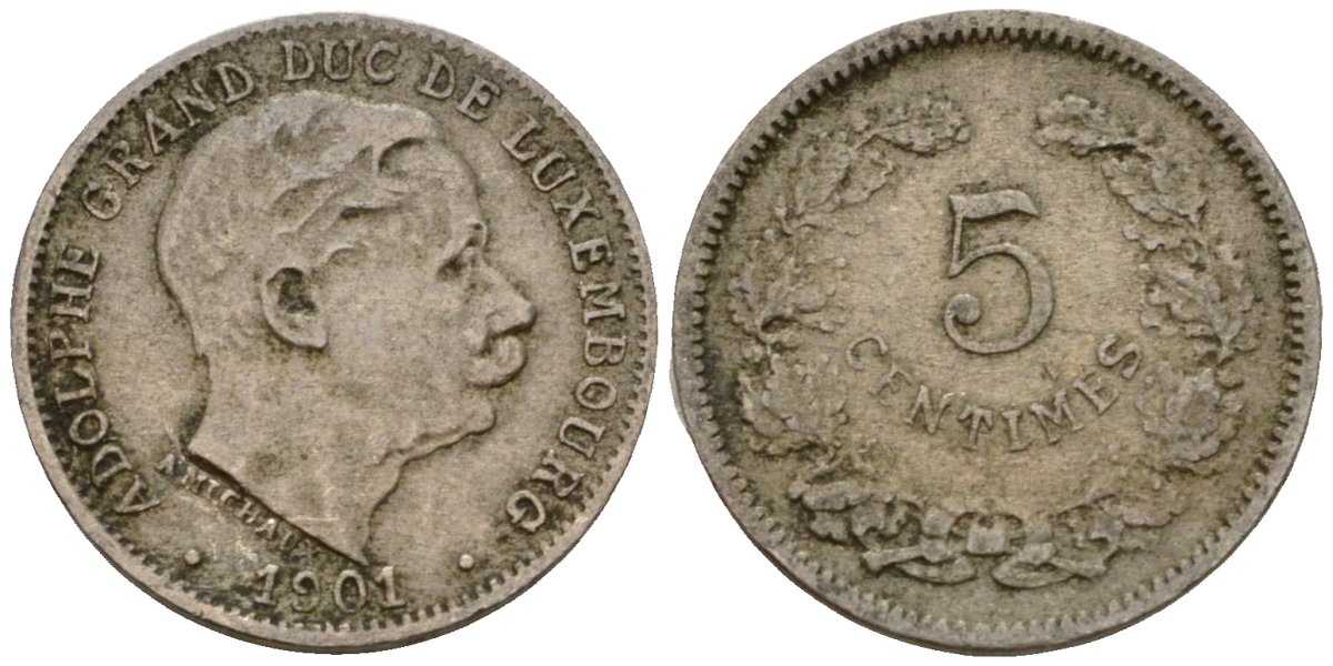 Люксембург 5 сантимов 1901 герцог Адольф (1890-1905) KM 24 медно-никель 4602-336