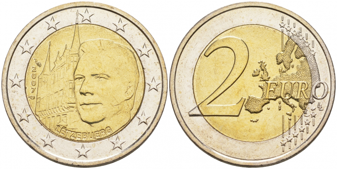 Люксембург 2 евро 2007 замки Люксембурга, дворец Великих герцогов KM 95 биметалл UNC M10-16