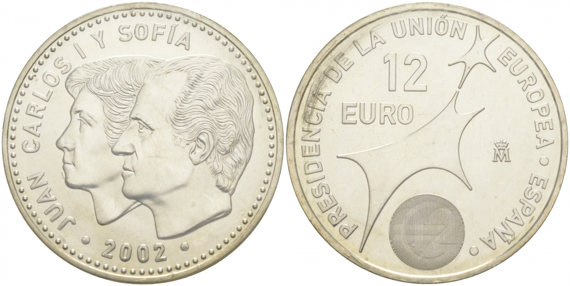 Испания 12 евро 2002 Карлос и София, Председательство Испании в Евросоюзе KM 1049 серебро UNC 1521-1211