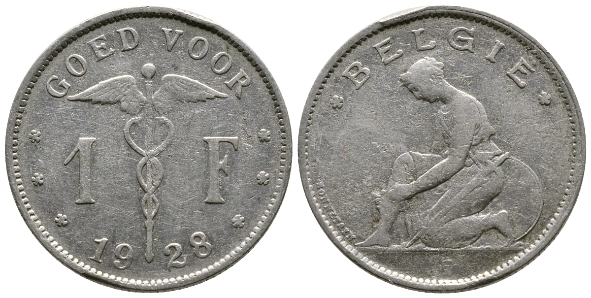 БЕЛЬГИЯ 1 ФРАНК 1928 BELGIE KM 90 никель 179-835