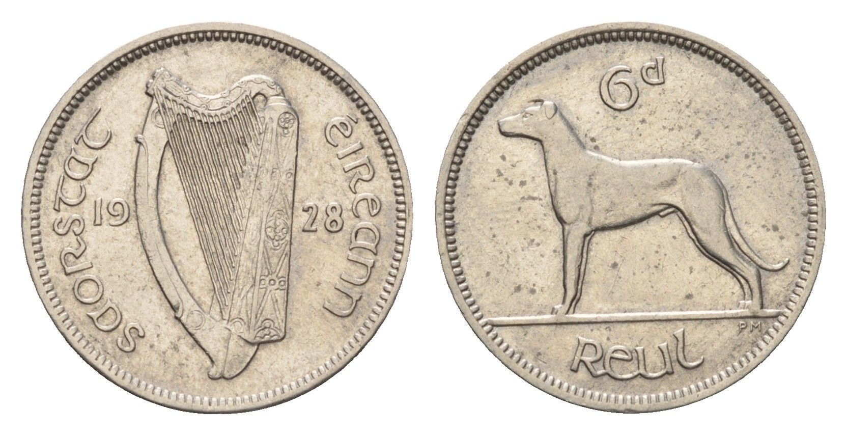 Ирландия 6 пенсов 1928 собака, ирландский волкодав KM 5 никель 4690-323