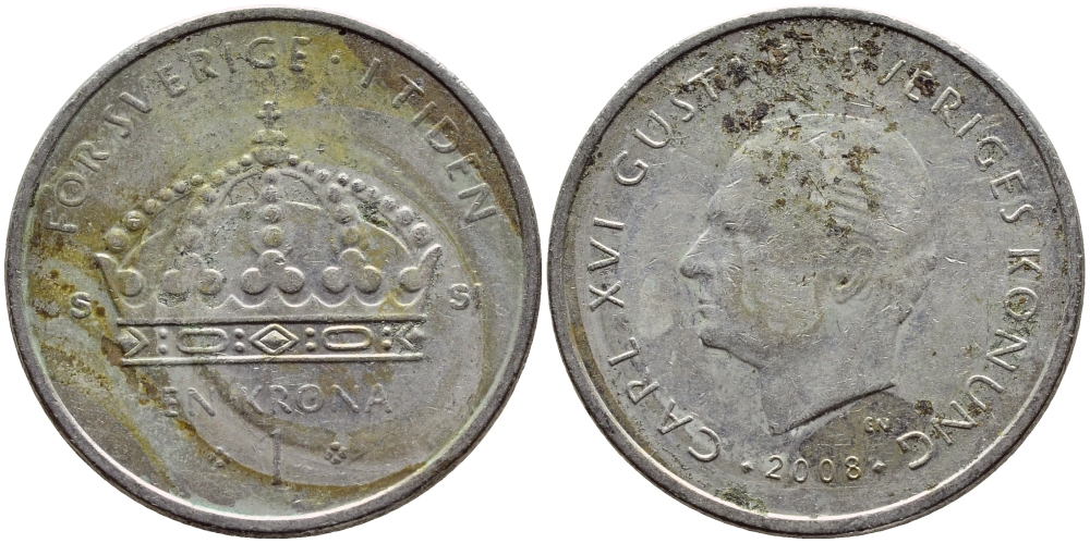 Швеция 1 крона 2008 Карл XVI Густав (1973- ) KM 894 медно-никель 85-1155