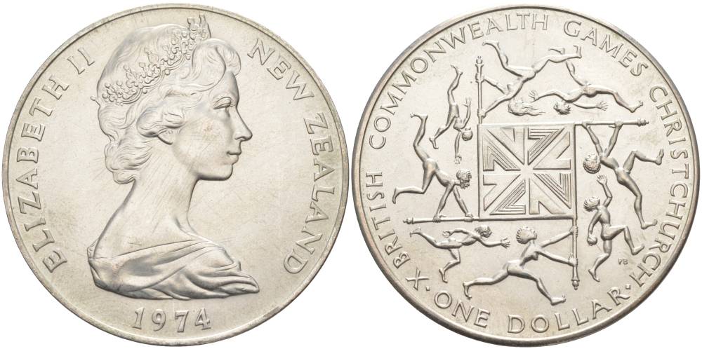 Новая Зеландия 1 доллар 1974 X Игры Британского Содружества наций, Елизавета II (1952-2022) KM 44 медно-никель UNC 118-1233