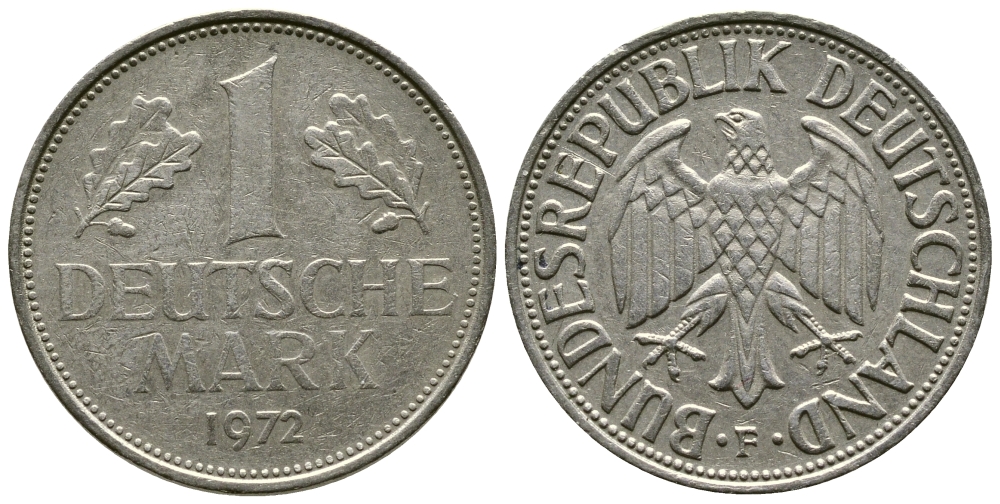 ФРГ 1 МАРКА 1972 F KM 110, J. 385 медно-никель 41-1243