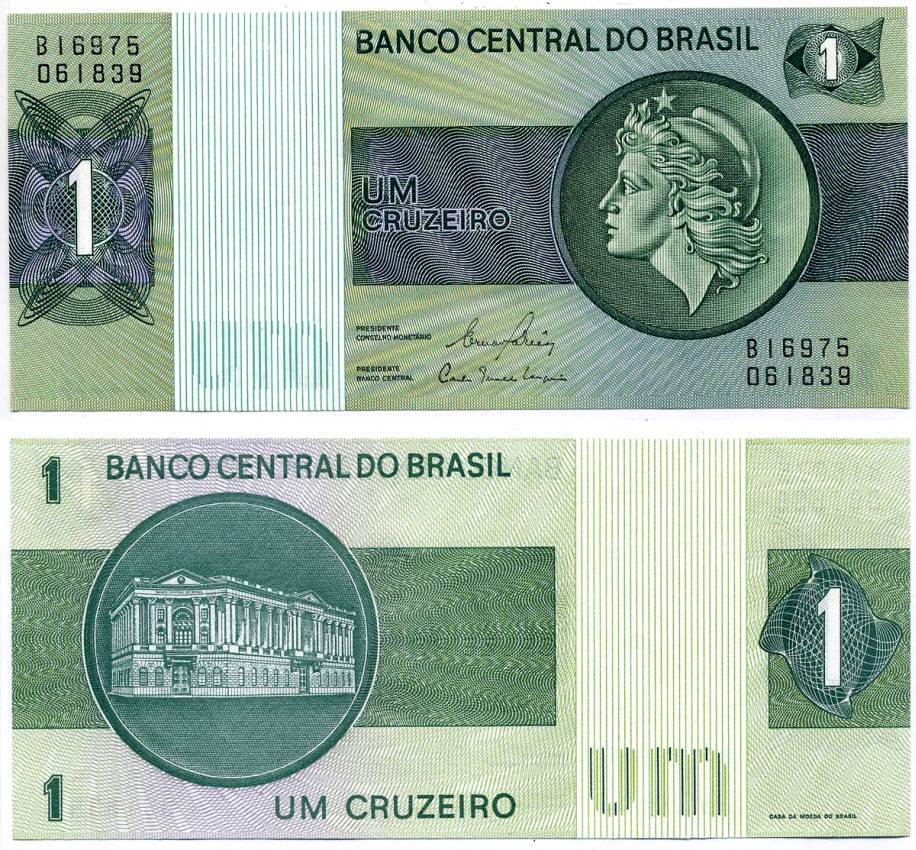 БРАЗИЛИЯ 1 КРУЗЕЙРО 1980 ПОДПИСЬ 20, СЕРИЯ В Pick 191Ас бумага UNC (ПРЕСС) 7485-18-3