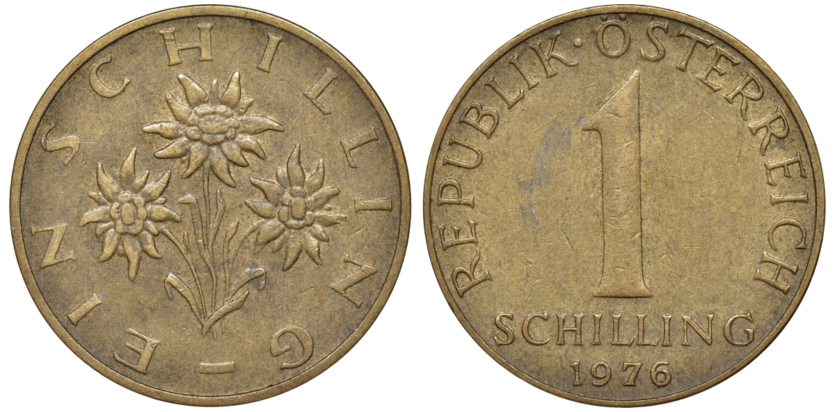 Австрия 1 шиллинг 1976 KM 2886 алюминиевая бронза 51-1142