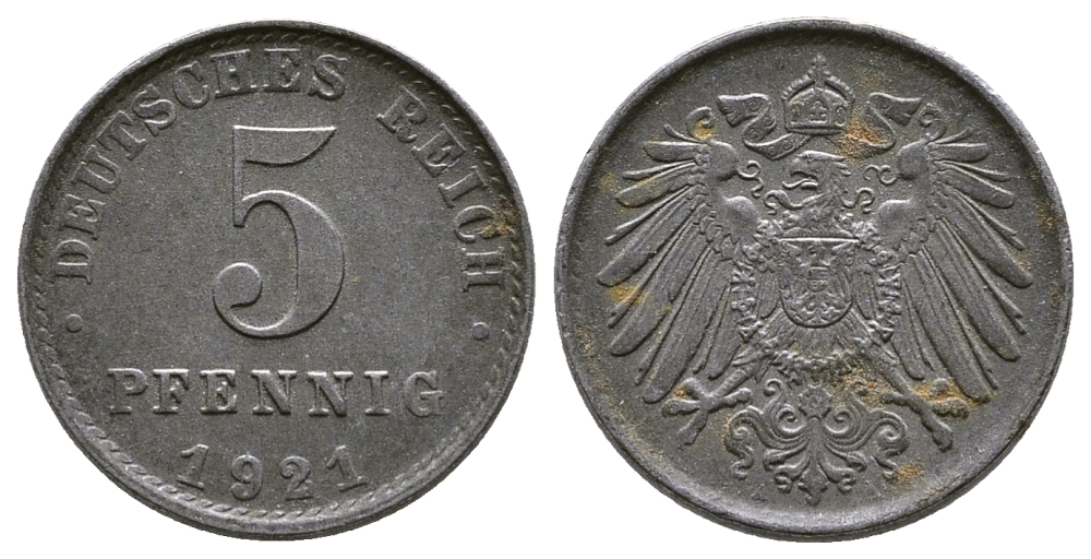 Германия 5 пфеннигов 1921 A KM 19, J. 297, Weege 5 железо 4380-155