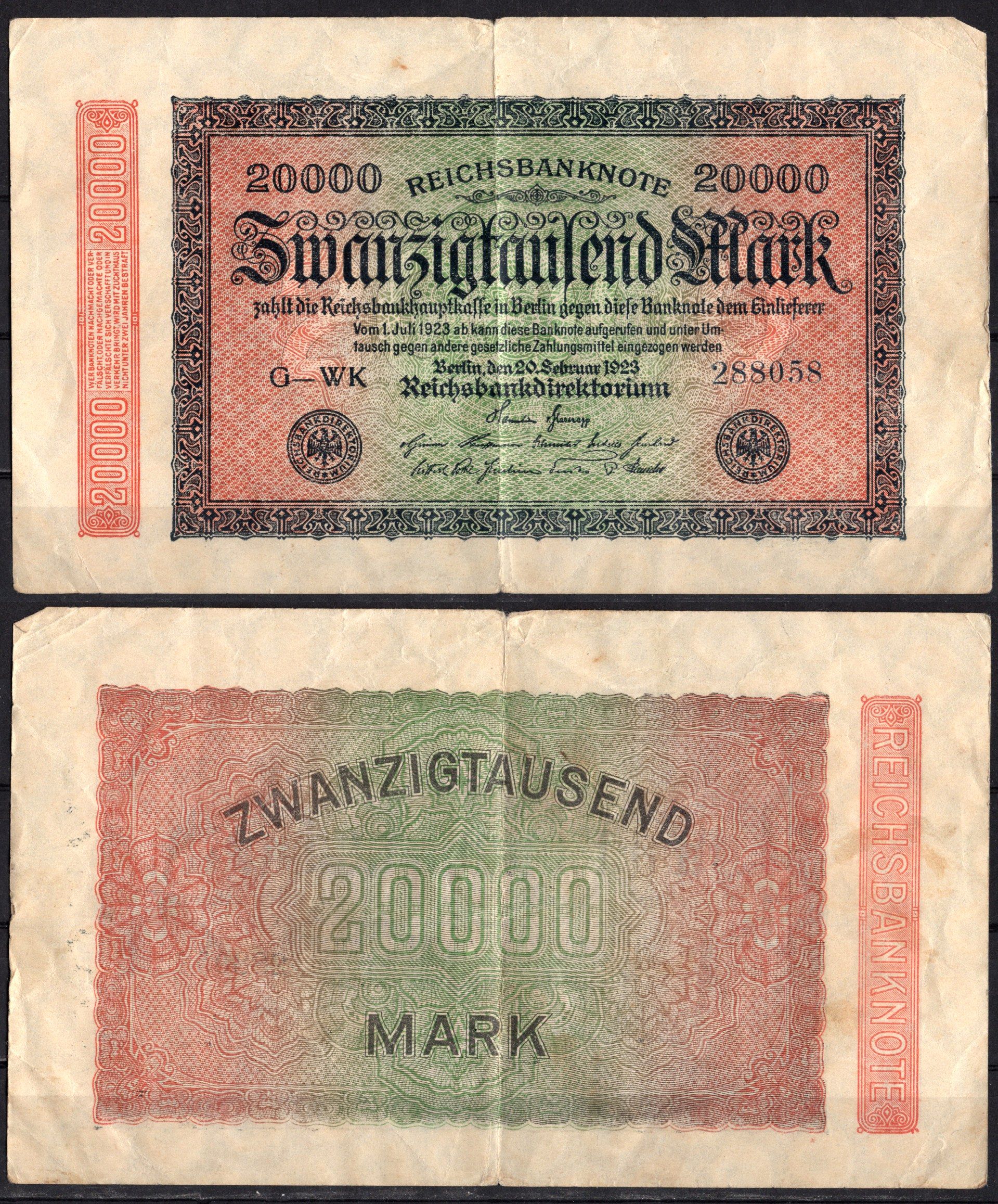 Германия 20000 марок 1923 Pick 85 a бумага 2192-16-1-1