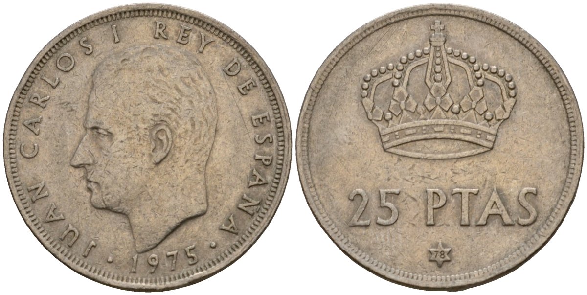 Испания 25 песет 1975 (78) Хуан Карлос I (1975-2014) KM 808 медно-никель 98-843