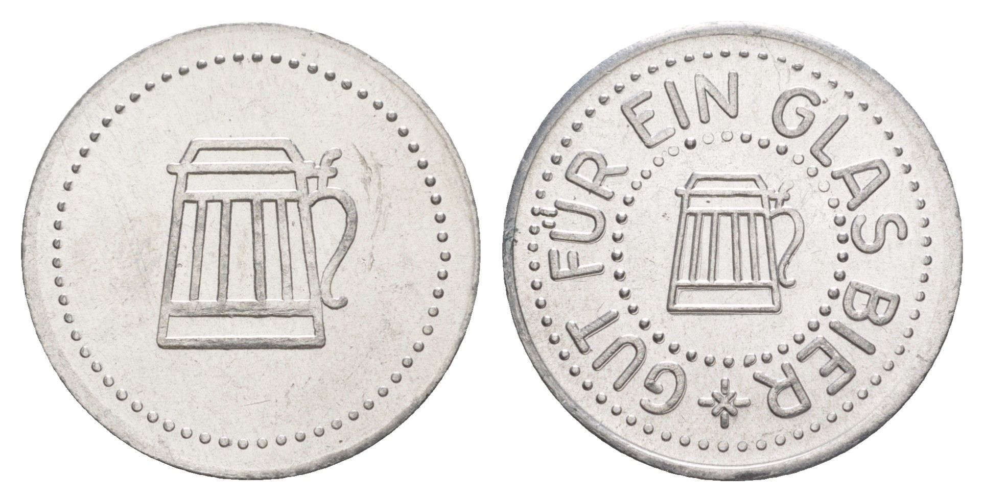 Германия жетон в 1 "стакан пива" ND диаметр 24 мм, вес 1,1 гр алюминий UNC 4638-817