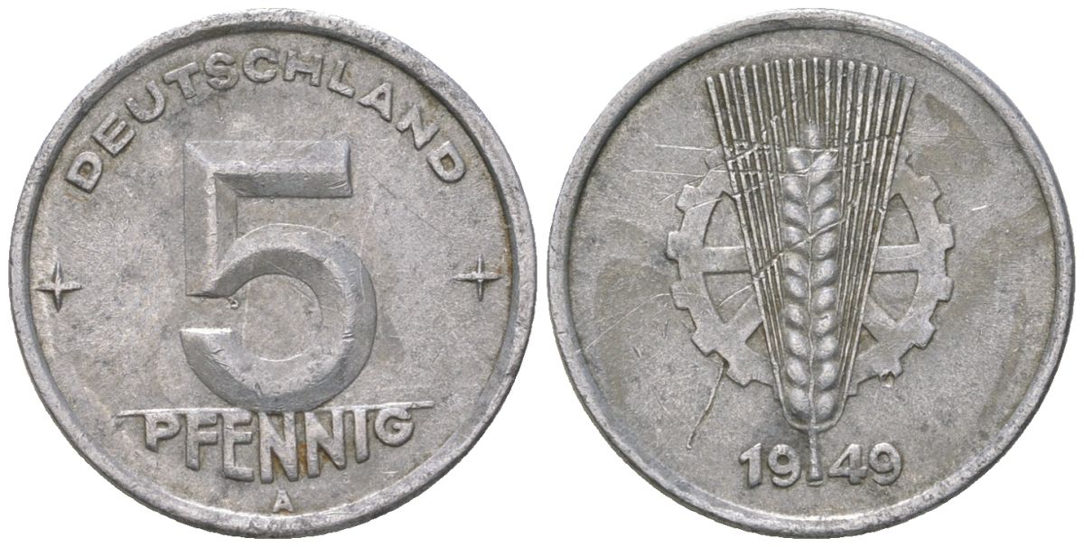 ГДР 5 пфеннигов 1949 A KM 2 алюминий 4547-558