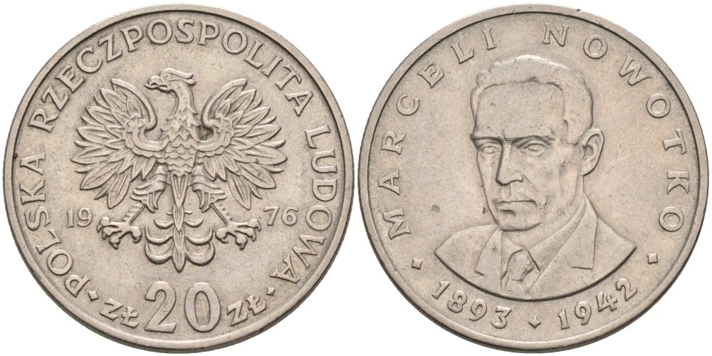 ПОЛЬША 20 ЗЛОТЫХ 1976 МАРЦЕЛИЙ НАВОТКО, КРЕМНИЦА KM 69 медно-никель 189-842