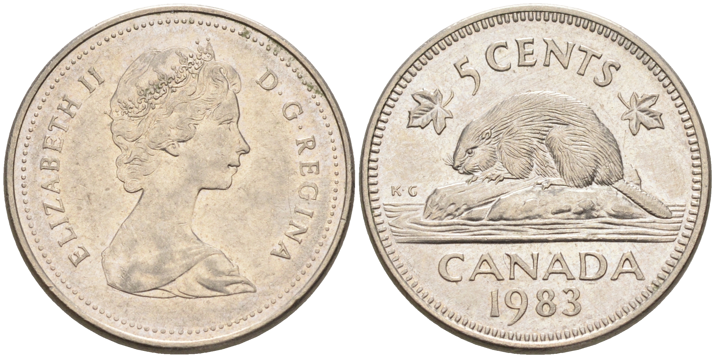 Канада 5 центов 1983 Елизавета II (1952-2022), бобер KM 60.2а медно-никель    4148-1236