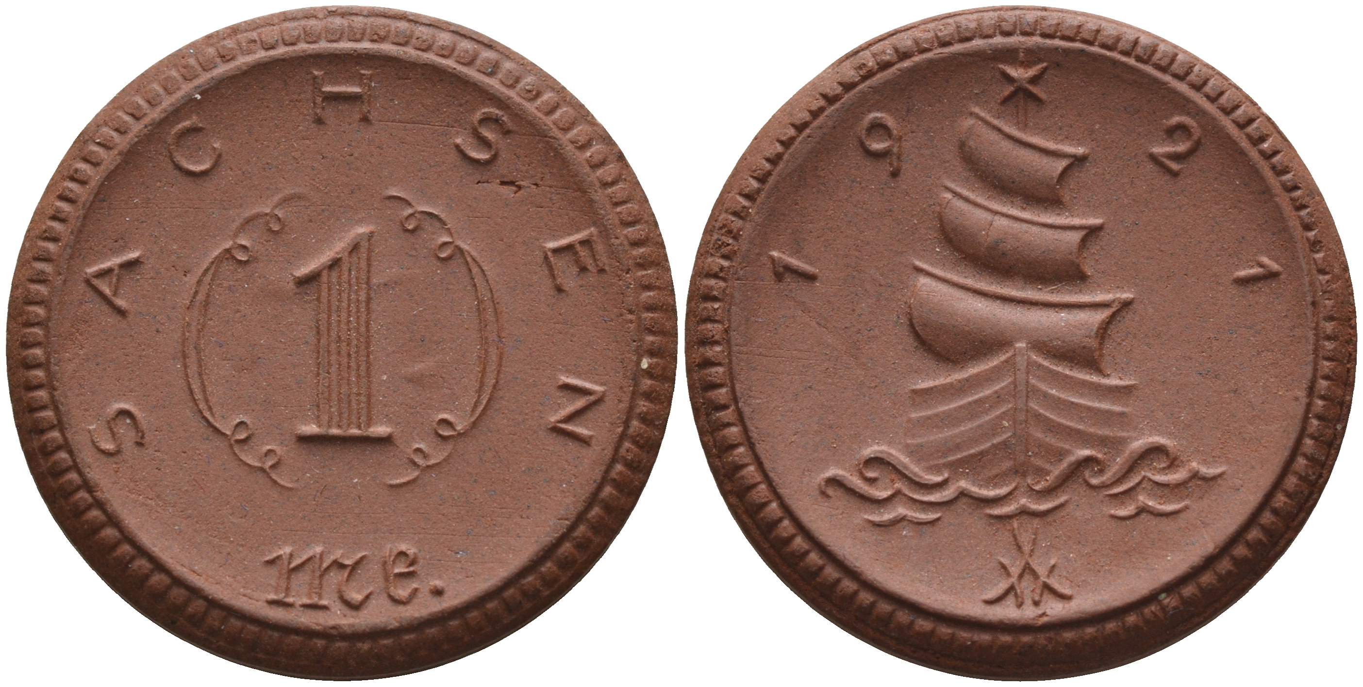 Саксония 1 марка 1921 парусник J. N 55 фарфор 1094-3-23