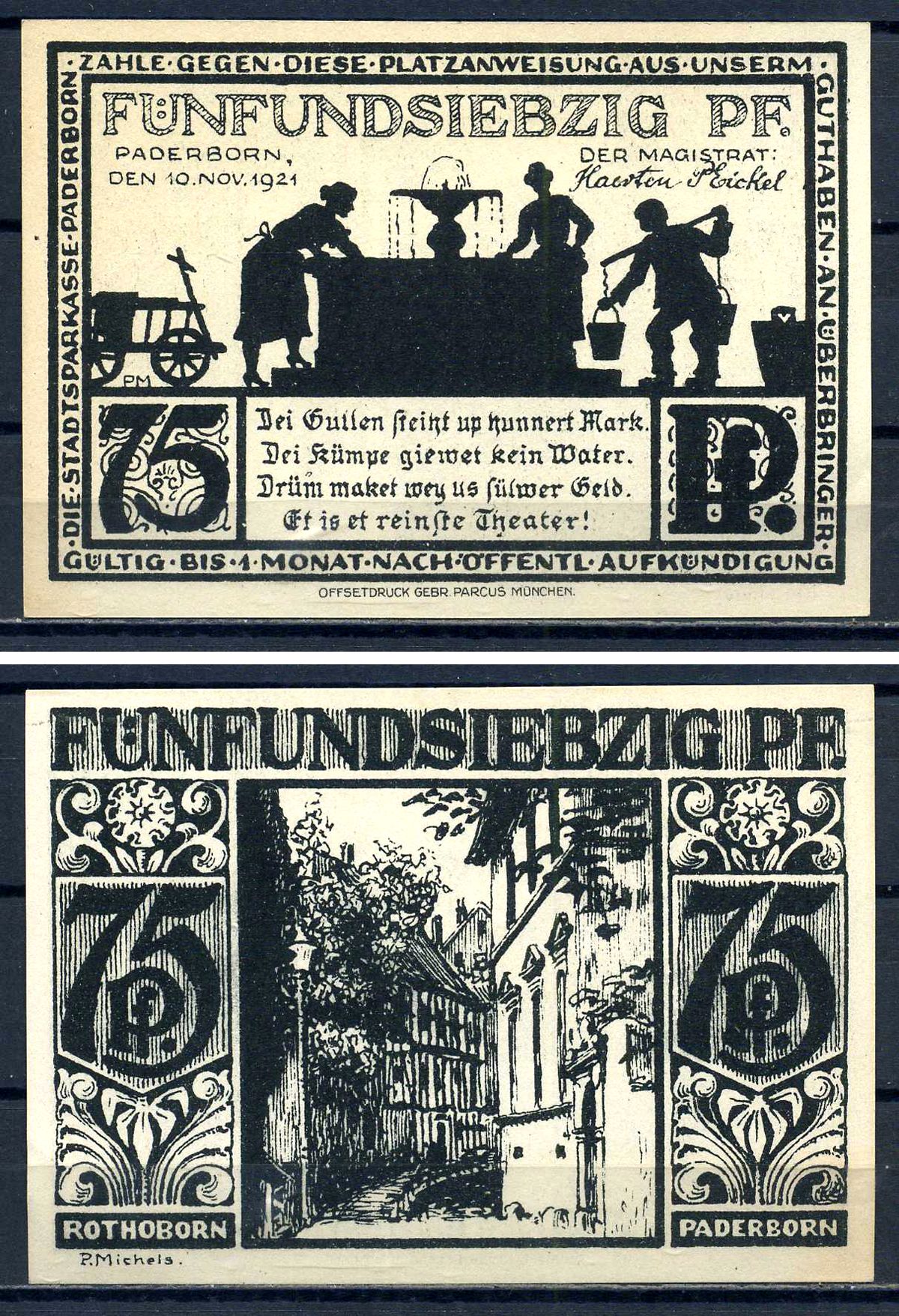 Падерборн (Вестфалия) 75 пфеннигов 1921 DeNG 1/2 1043.6-3/5 бумага UNC (пресс) 7556-5-1-1