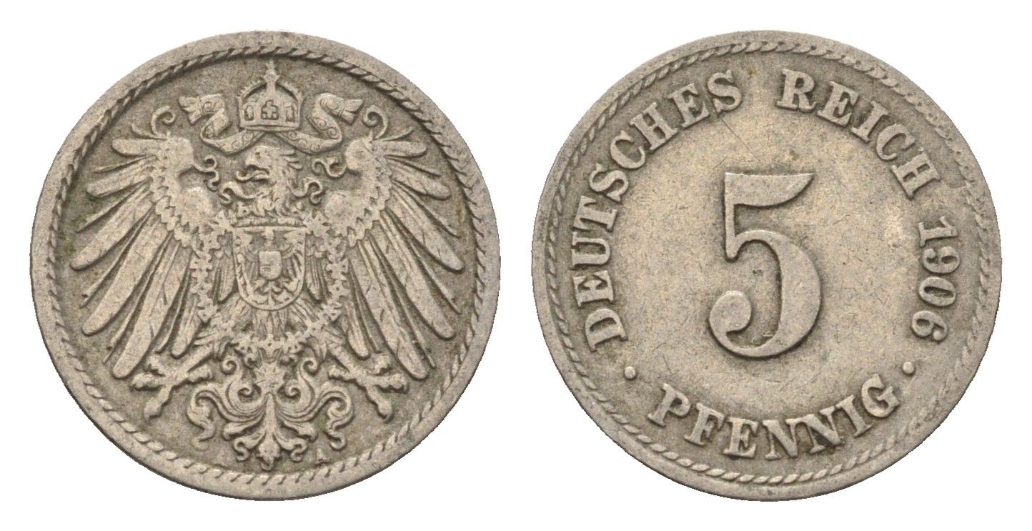 Германия 5 пфеннигов 1906 A KM 11, J. 12 медно-никель 4696-635
