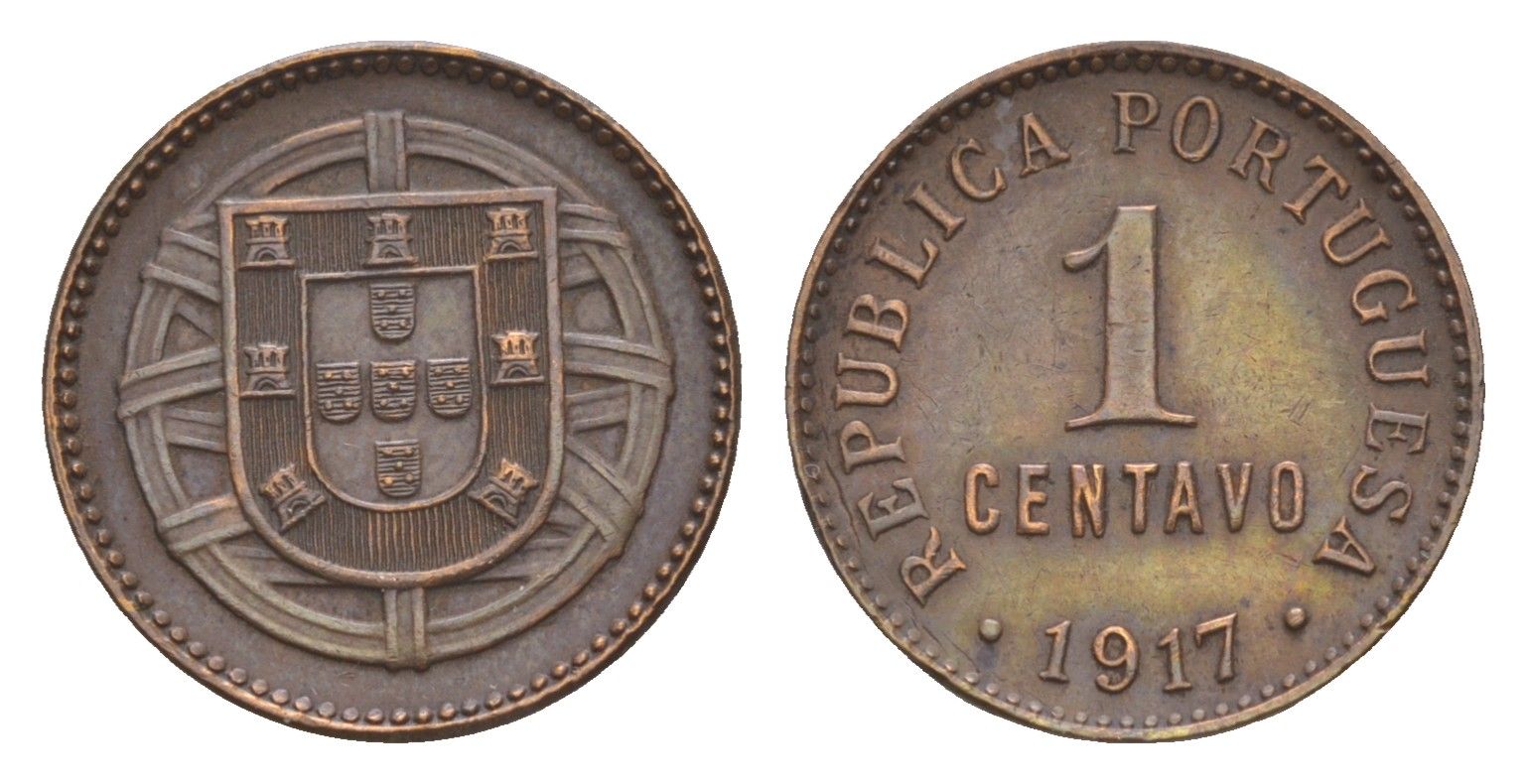 Португалия 1 сентаво 1917 KM 565 бронза 4658-1266