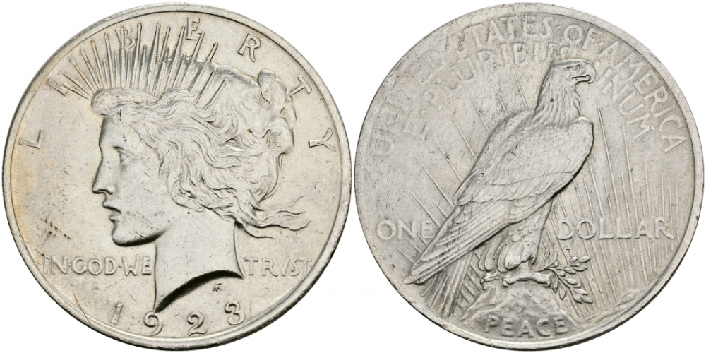 США 1 доллар 1923 доллар мира KM 150 серебро 4127-925