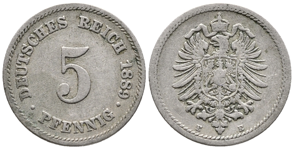 ГЕРМАНИЯ 5 ПФЕННИГОВ 1889 E, СТАРОГЕРБОВКА KM 3, J. 3 медно-никель 39-429