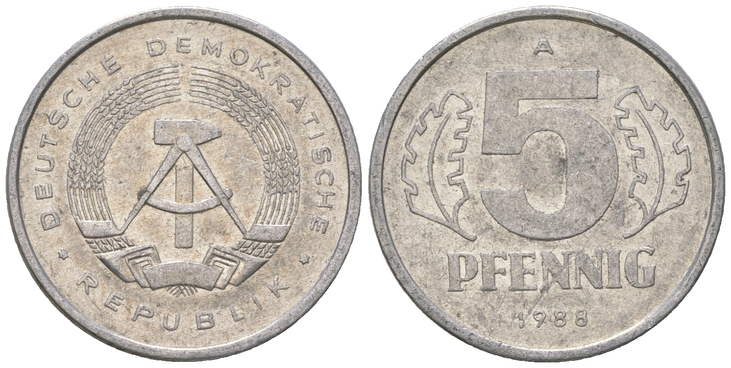 ГДР 5 пфеннигов 1988 A КМ 9.2 алюминий 3458-1248