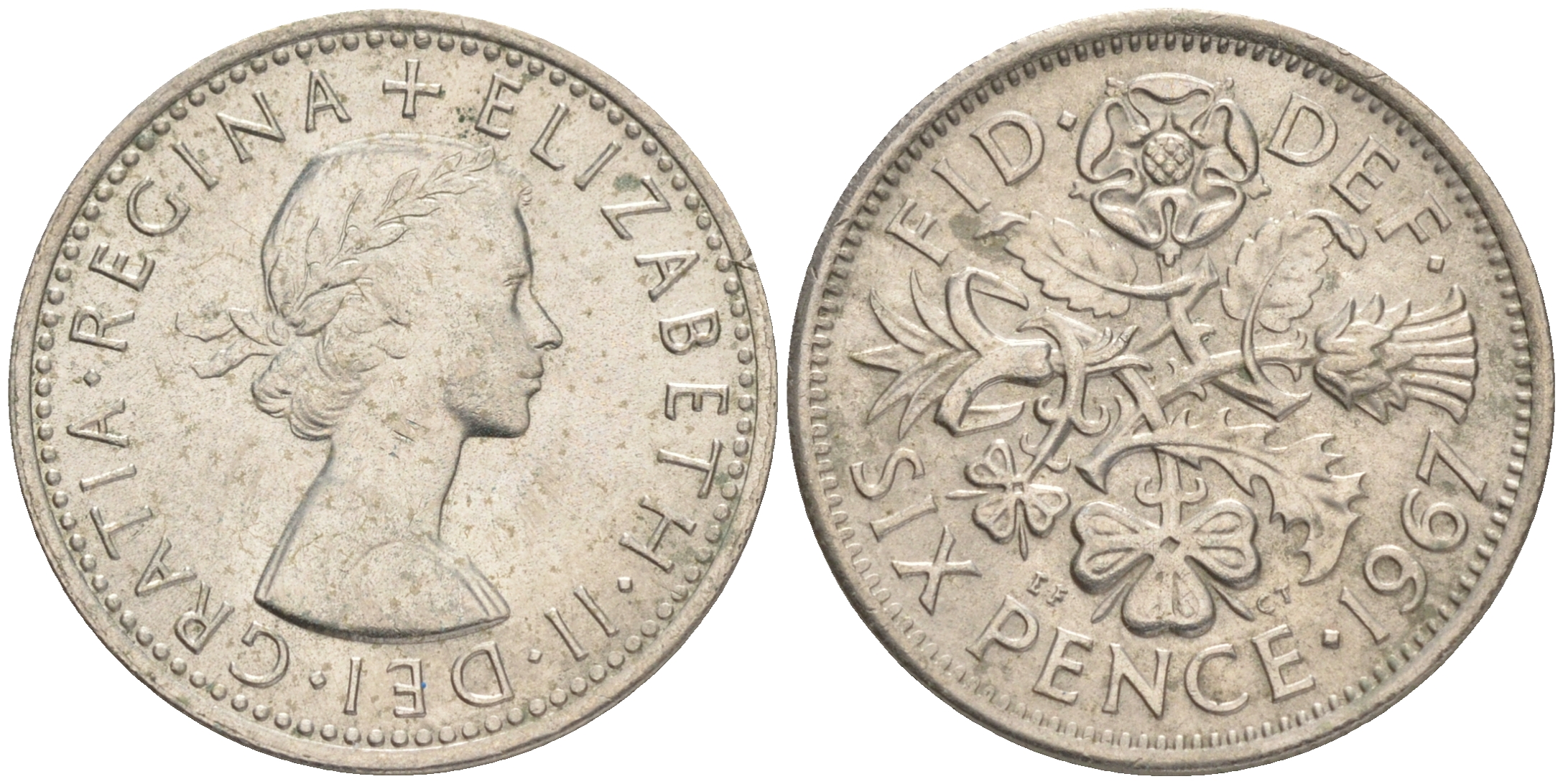 Великобритания 6 пенсов 1967 Елизавета II (1952-2022) KM 903, Spink 4149 медно-никель 192-822