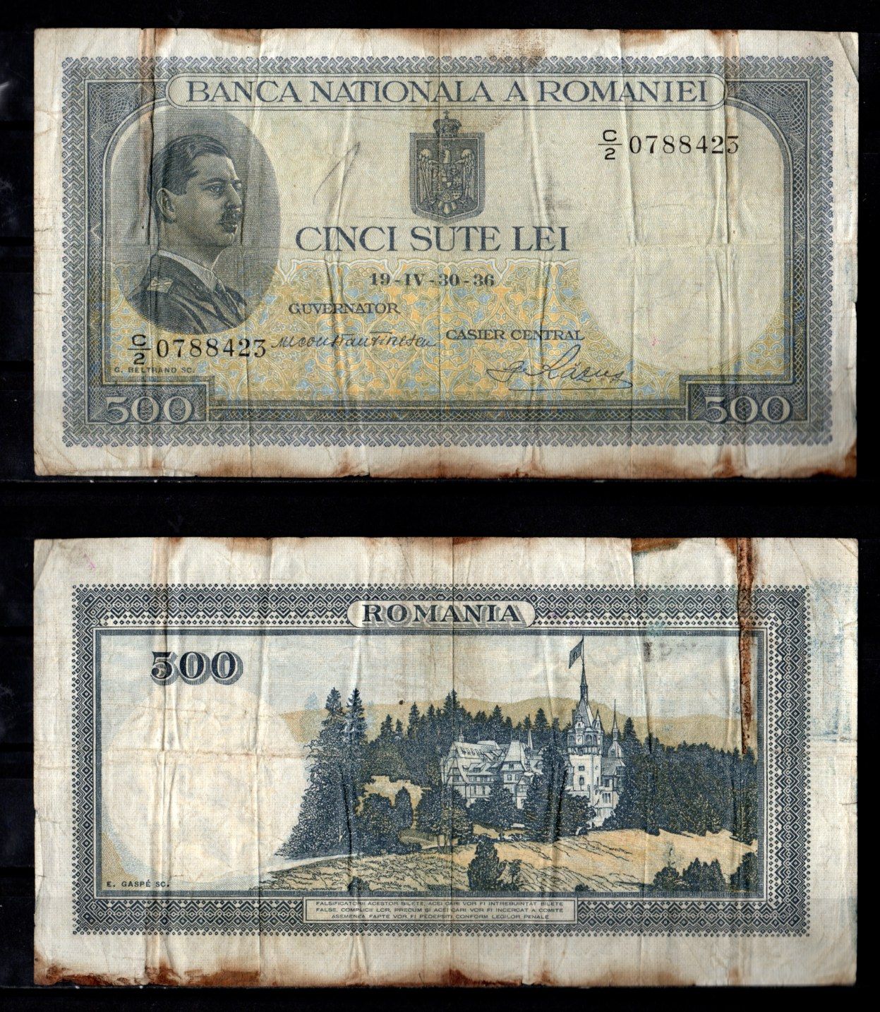 Румыния 500 леев 1939 Кароль II. Замок Пелеш (Синая) Pick 42 c бумага 451-1287-2