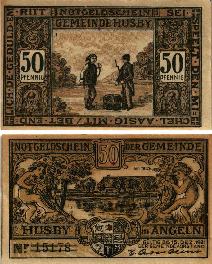 ХЮСБИ 50 ПФЕННИГОВ 1921 НОТГЕЛЬД, 1921 - 15 ДЕКАБРЯ 1921, ЗЕМЛЯ ШЛЕЗВИГ-ГОЛЬШТЕЙН Grabowski 637.1а бумага 7548-117-2-3