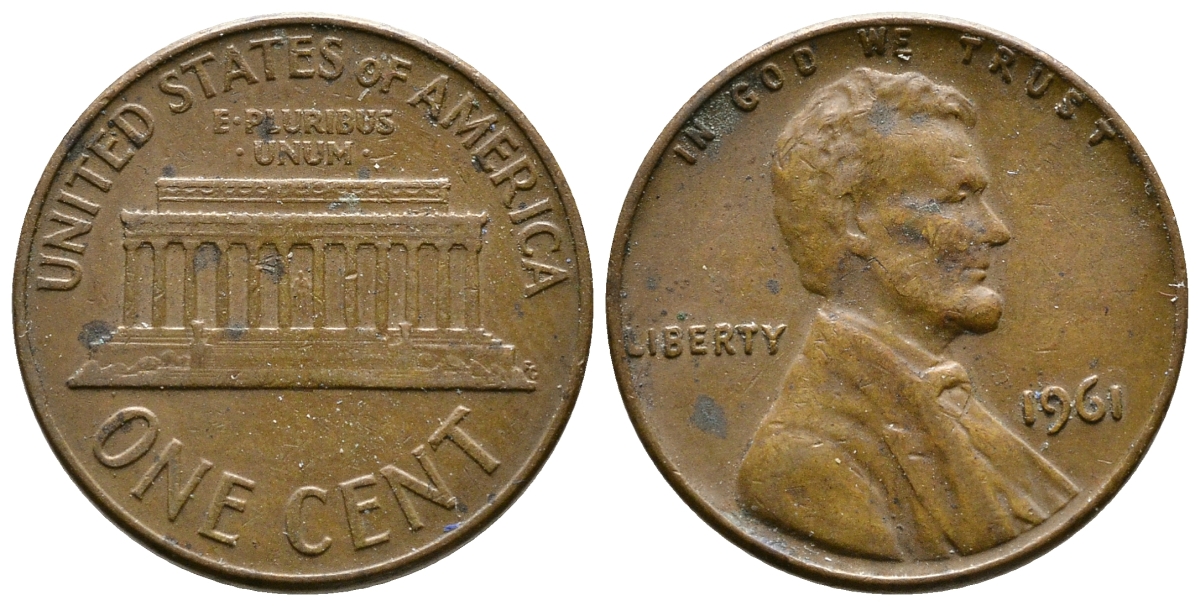 США 1 цент 1961 Авраам Линкольн KM 201 медь цинк 93-1224