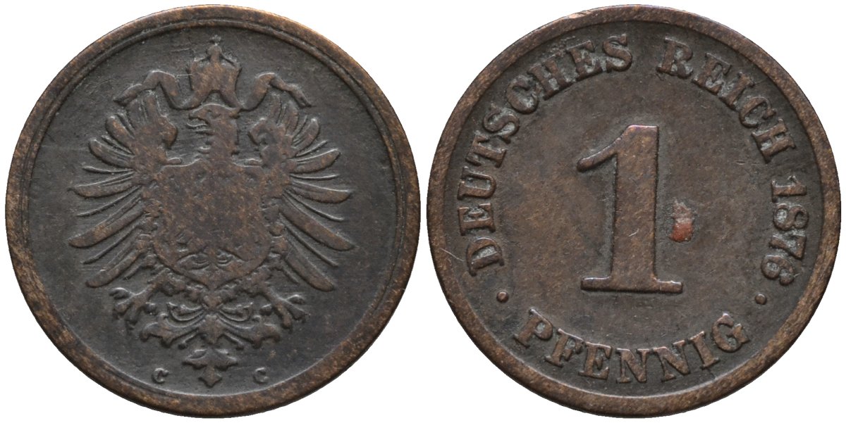 Германия 1 пфенниг 1876 C, старогербовка KM 1 медь 4164-468