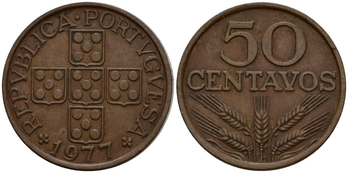 Португалия 50 сентаво 1977 KM 596 бронза 4601-827