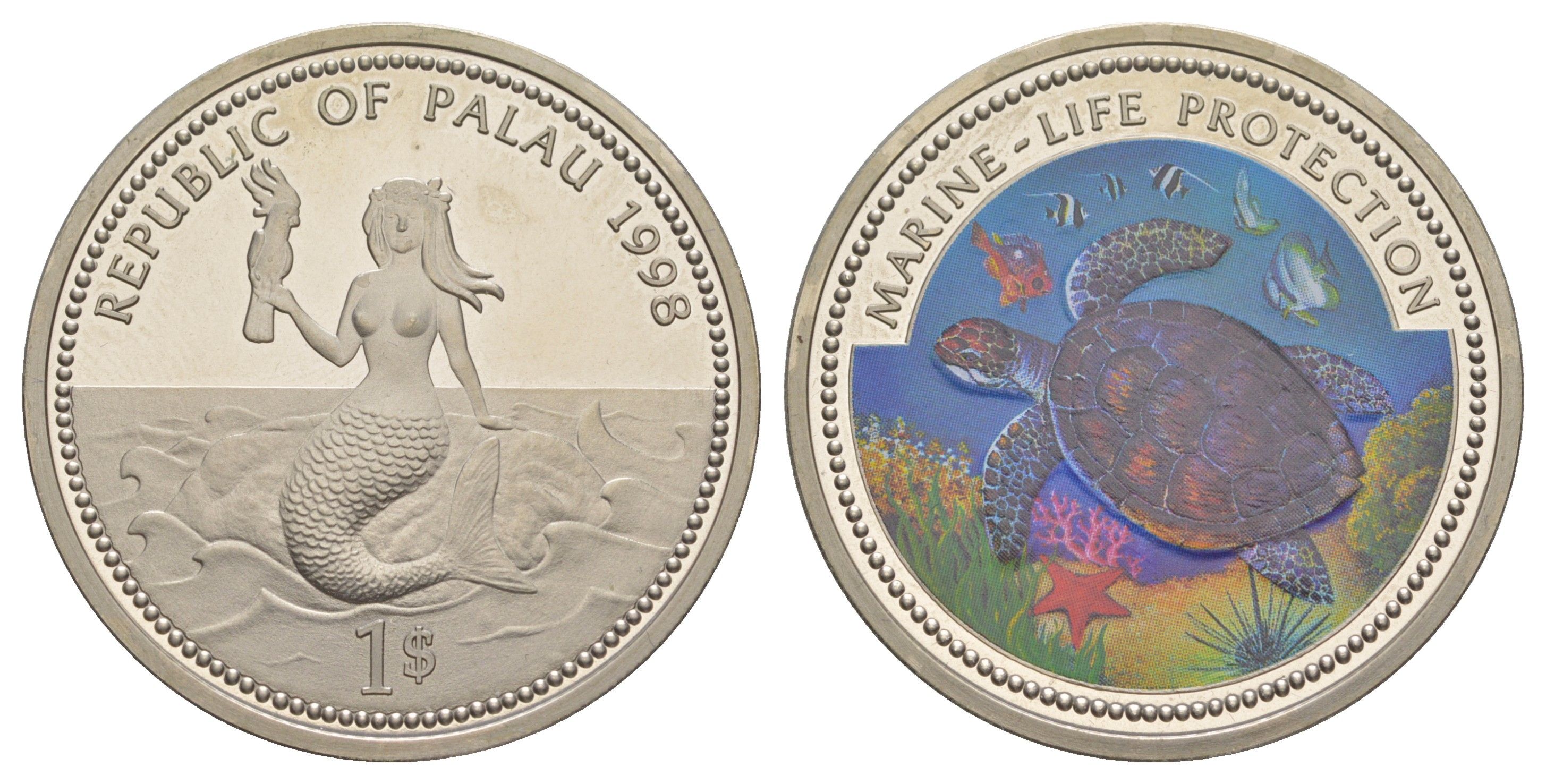 Палау 1 доллар 1998 Защита морской жизни - Морская черепаха KM 30 медно-никель PROOF 3896-125