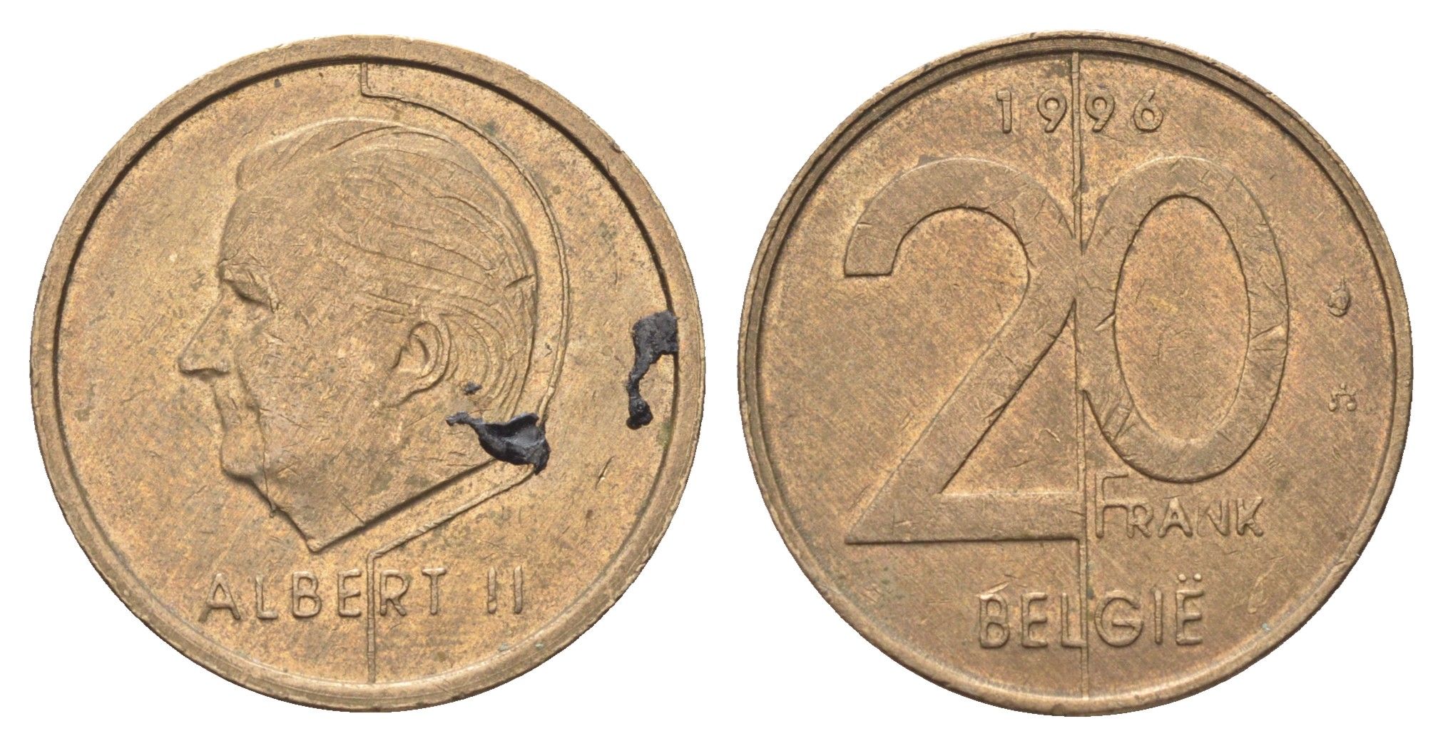 Бельгия 20 франков 1996 Belgie, Альберт II KM 192 никель бронза 4704-1151