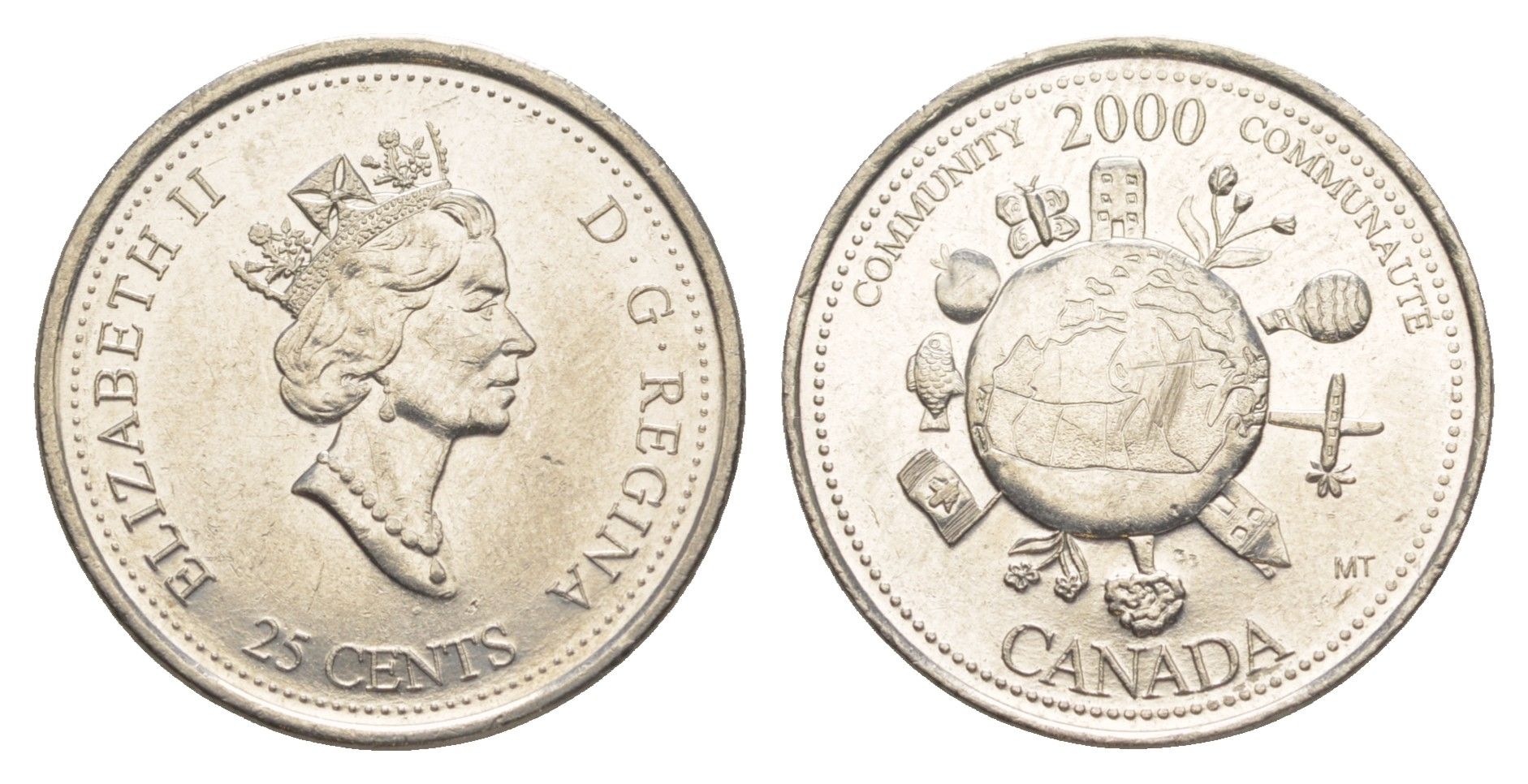 Канада 25 центов 2000 Миллениум - Сообщество KM 376 сталь плакированная никелем aUNC 4637-926