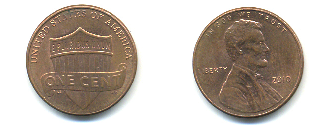 США 1 ЦЕНТ 2010 ЛИНКОЛЬН KM NEW цинк плакированный медью UNC 179-621