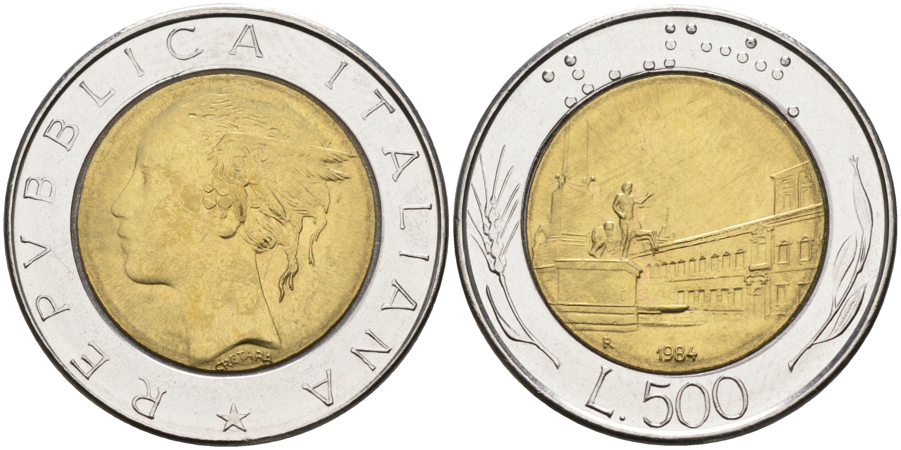 Италия 500 лир 1984 R KM 111 биметалл 4116-432