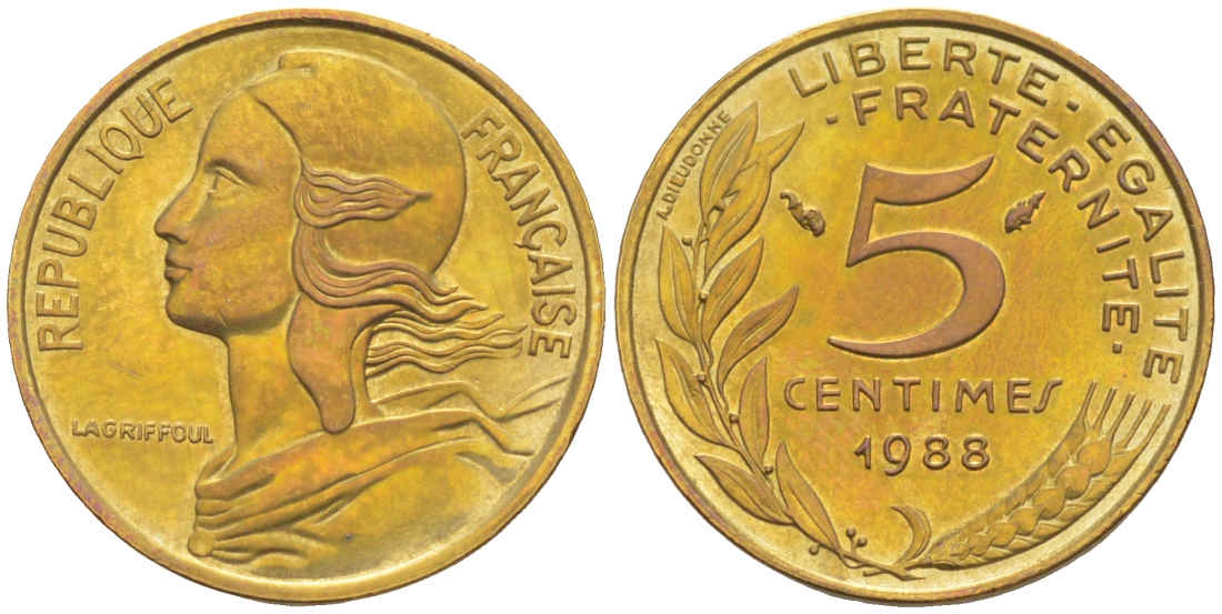 ФРАНЦИЯ 5 САНТИМОВ 1988 ТИП MARIANNE KM 933 медь алюминий никель 44-935
